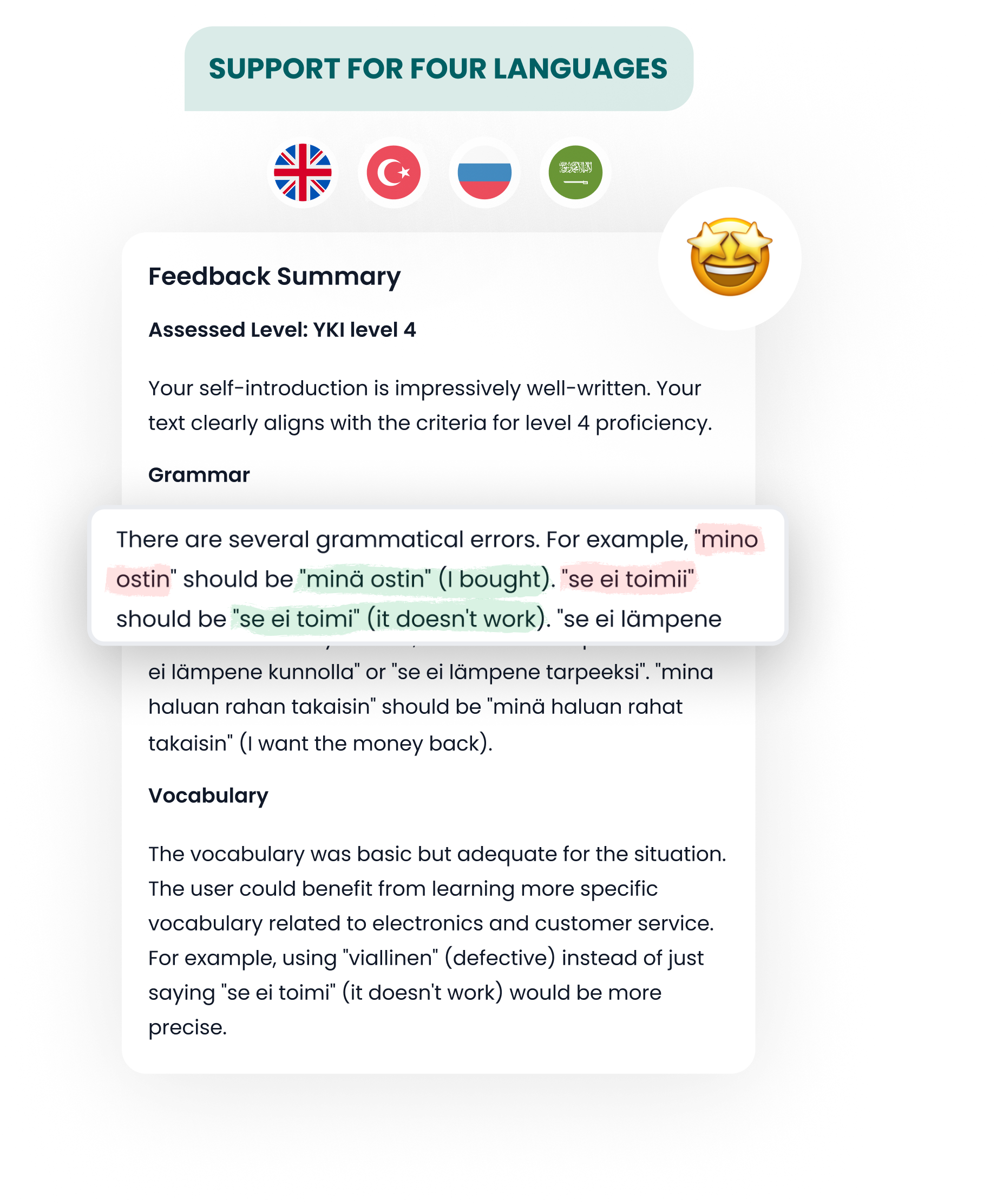 AI language tutoring feedback interface